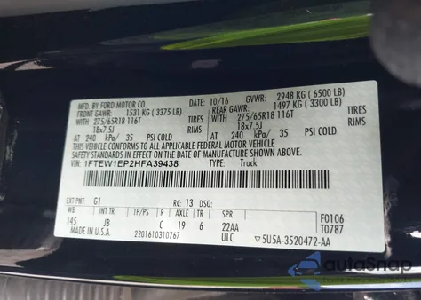 2017 Ford F150 Xlt z USA, uszkodzony, nr VIN 1FTEW1EP2HFA39438